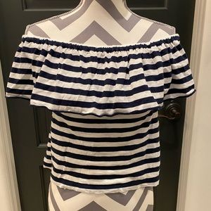 BP Blue and White Off Shoulder Top